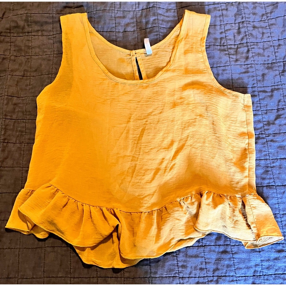 My Story Mustard Yellow Peplum Ruffle Sleeveless Tank Top Small